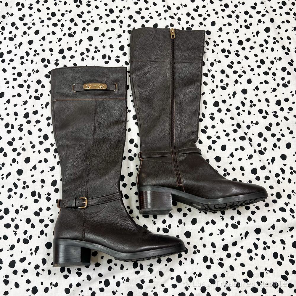 Coach | Sullivan Brown Leather Knee High Boots Gold Hardware Riding Womens 9.5 - Picture 5 of 11